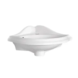 Whitehaus AR036-C Isabella Collection Corner Wall Mount Sink with Oval Bowl, Backsplash