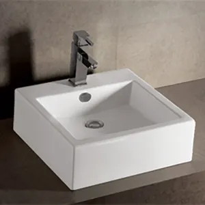 Whitehaus WHKN4051 Isabella Collection Square Wall Mount Sink with Overflow, Single Faucet Hole